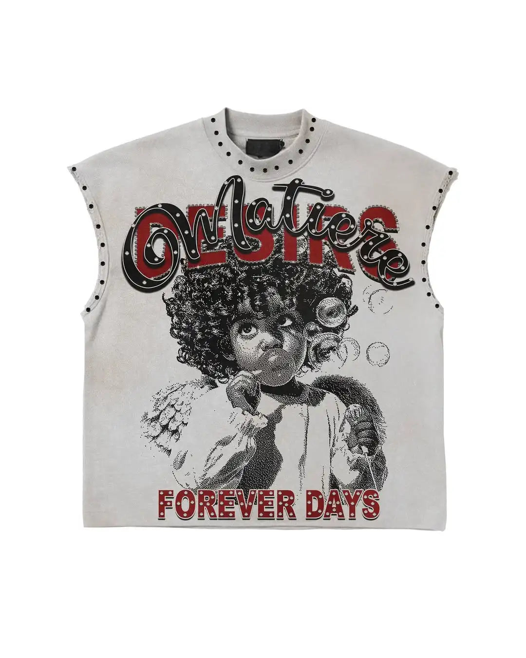 American Style New Super Cool Pattern Print Y2K Hip-Hop Street Retro Loose Casual round Neck Cotton Sleeveless Couple T-Shirt