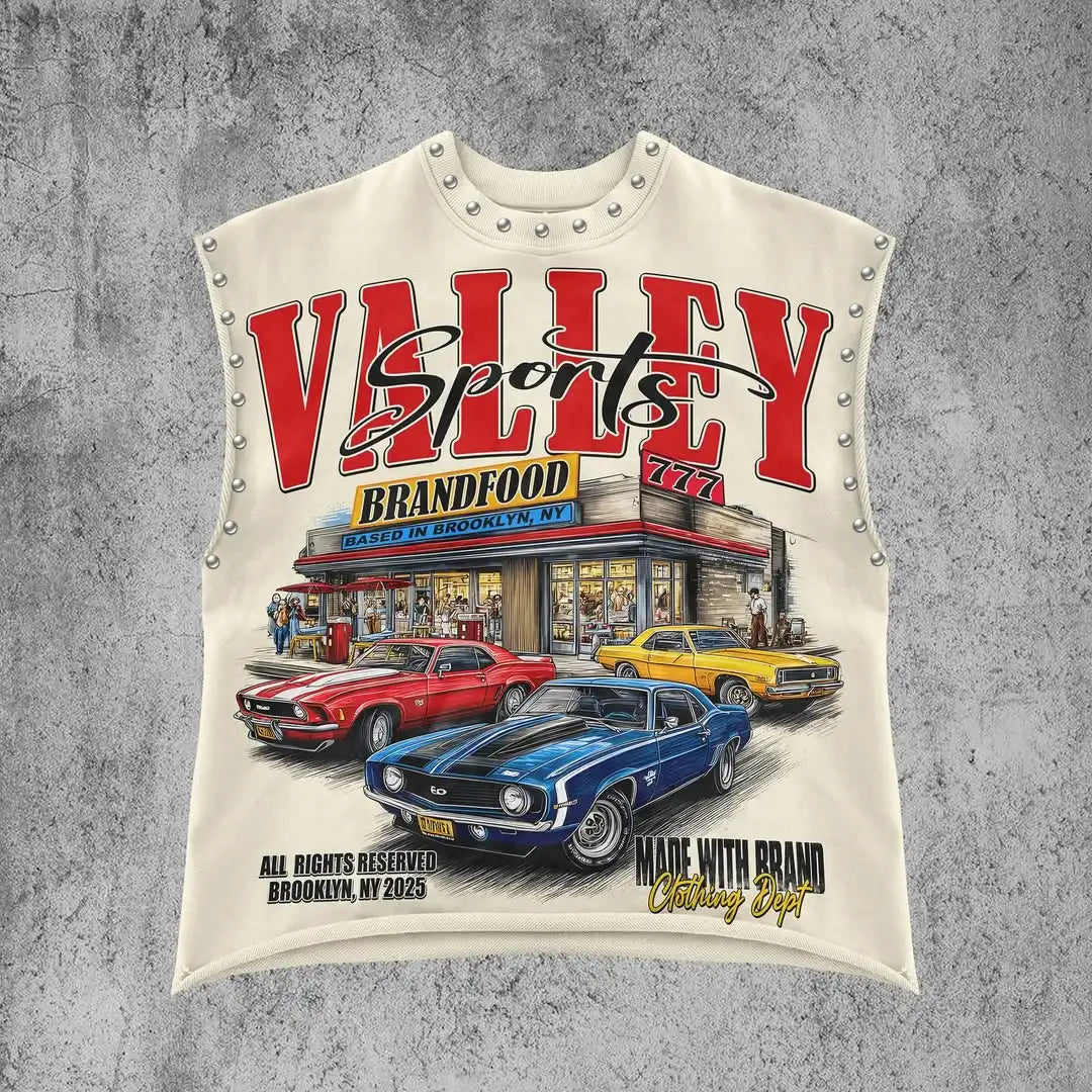 American Style New Super Cool Pattern Print Y2K Hip-Hop Street Retro Loose Casual round Neck Cotton Sleeveless Couple T-Shirt