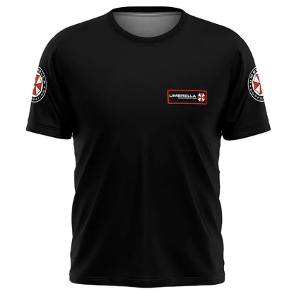 Resident Evil Umbrella Corporation T - Shirt - Black Iconic Logo & Slogan 3D Printed Perfect for Game Fans