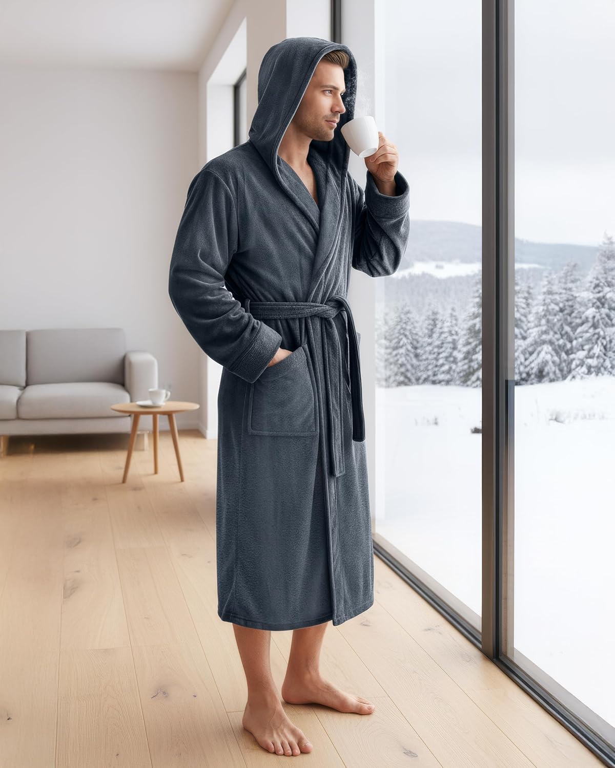 Front view of the men's hooded robe