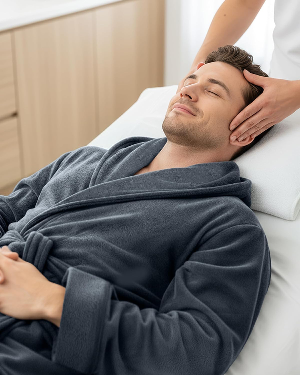 Back view of the men's hooded robe