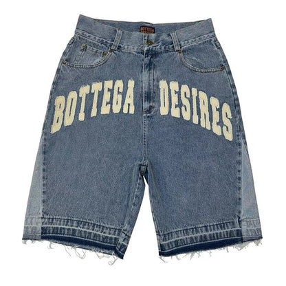 American Style Harajuku Retro Denim Shorts with Letter Embroidery Oversized Jeans Men Y2K Loose Casual Versatile Shorts Woman