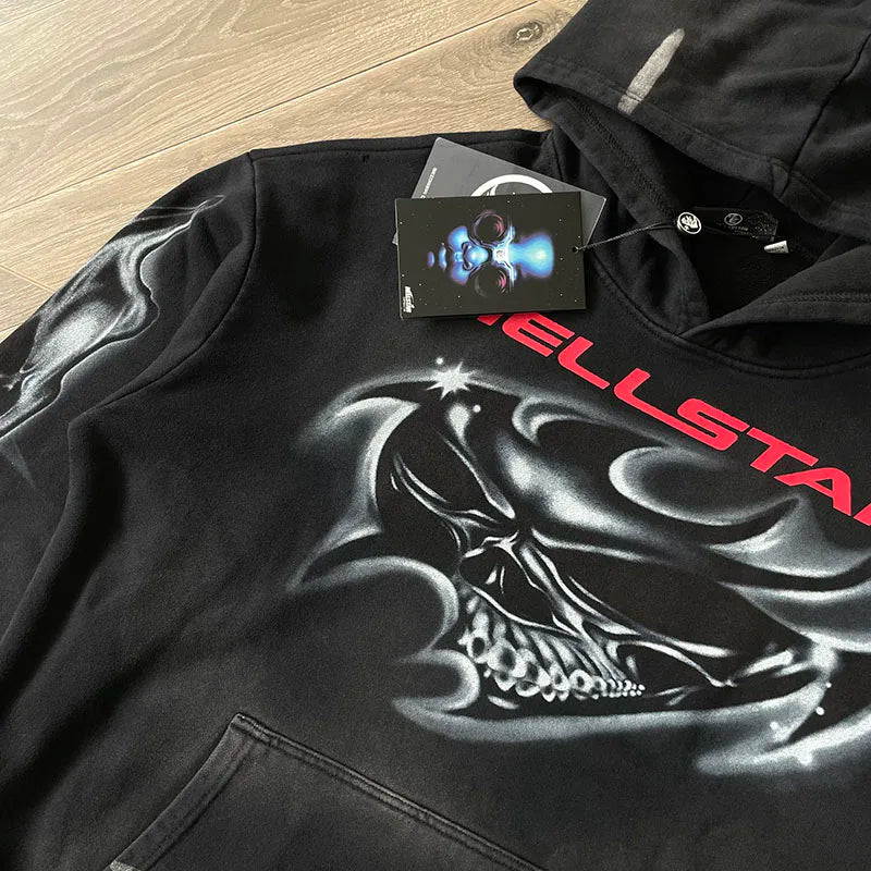 HS Airbrushed Skull Print Hooded Sweater
